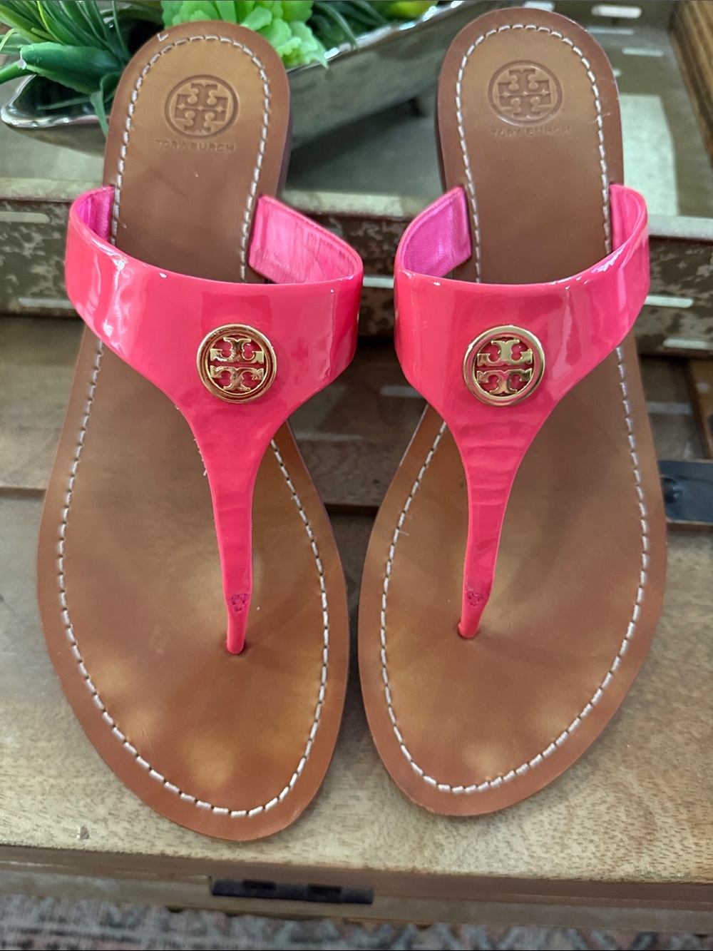 Tory Burch Hot Pink Patent Miller Thong Sandals